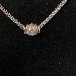 Silver tone chain with tube pendant and stones no brand name